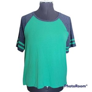 Women's Size Large Blue Green Short Sleeve Sporty Tee Shirt Top Blouse - So